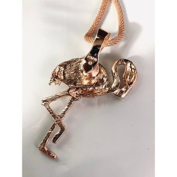RMN Roman Flamingo Pendant Rose Gold Tone Mesh Choker Necklace - Picture 8 of 11